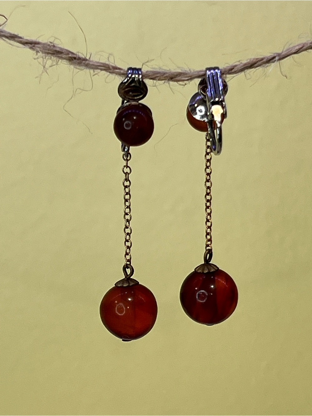 Handmade Amber-Tone Drop Chain Earrings - Women Jewelry - Picture 4 of 4